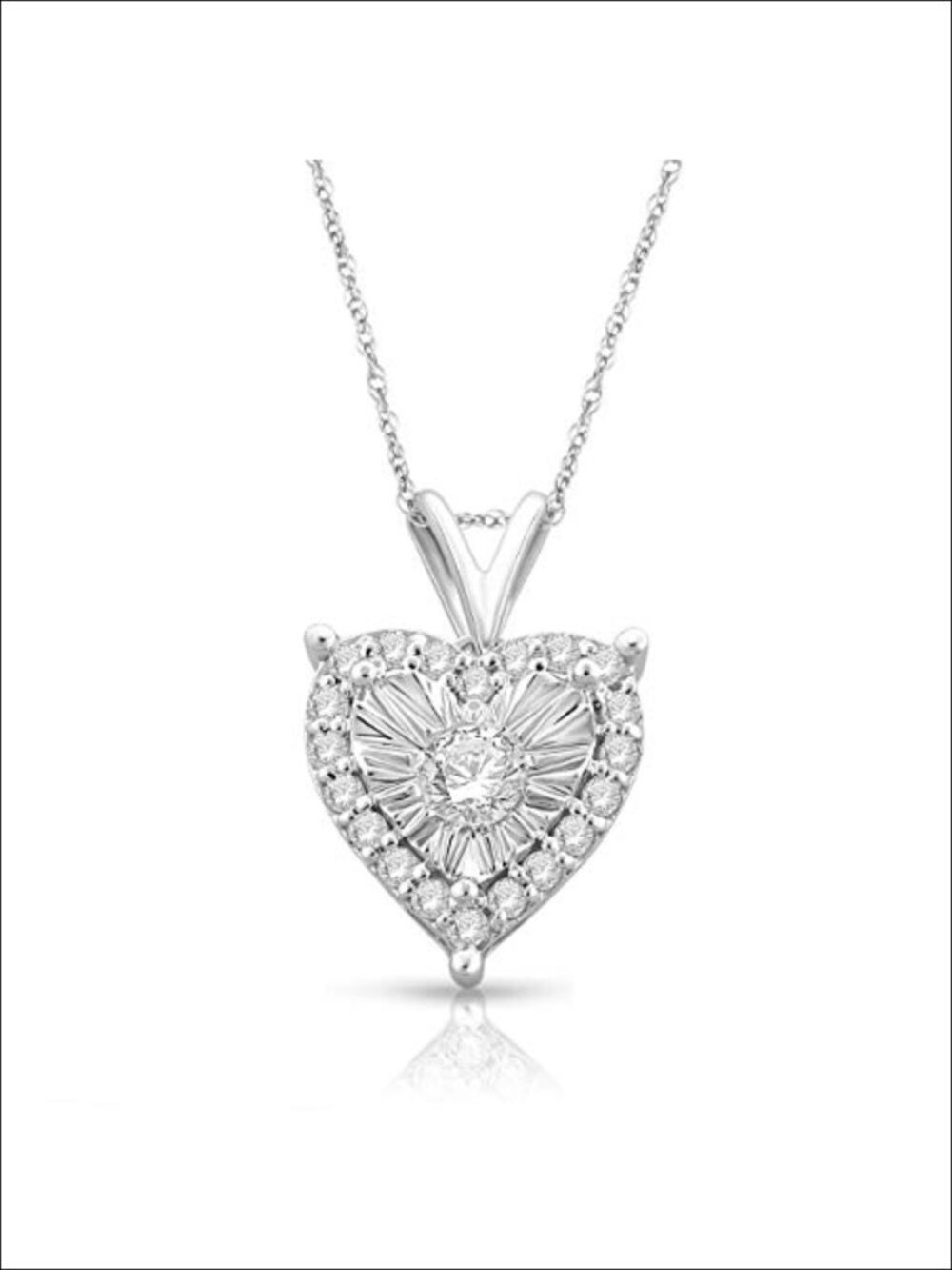 Heart Shaped 1/4 Cttw Diamond Pendant Necklace Rhodium Plated Sterling Silver